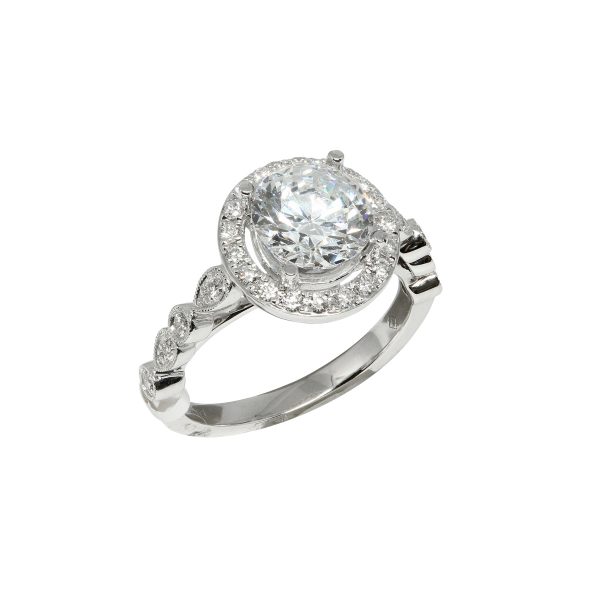 Diamond Halo Engagement Ring Mounting, 14k WG .38ct