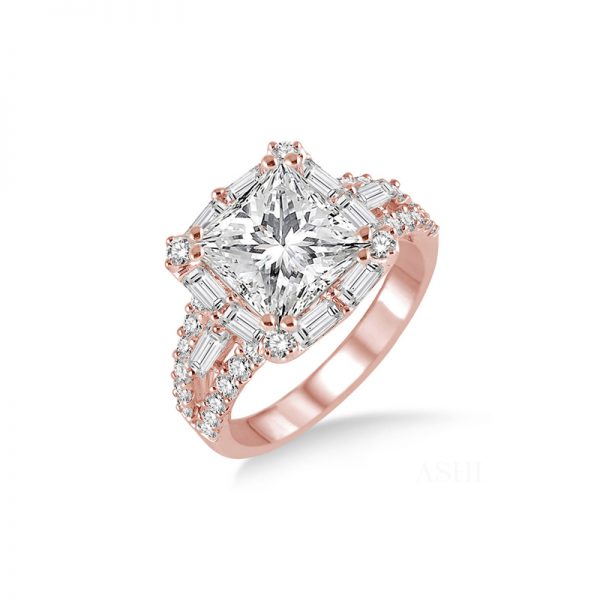 Diamond Halo Engagement Ring Mounting, 14k RG 1.3cttw