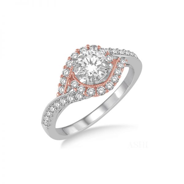 Diamond Halo Engagement Ring Mounting, 14k WG/RG 0.50cttw
