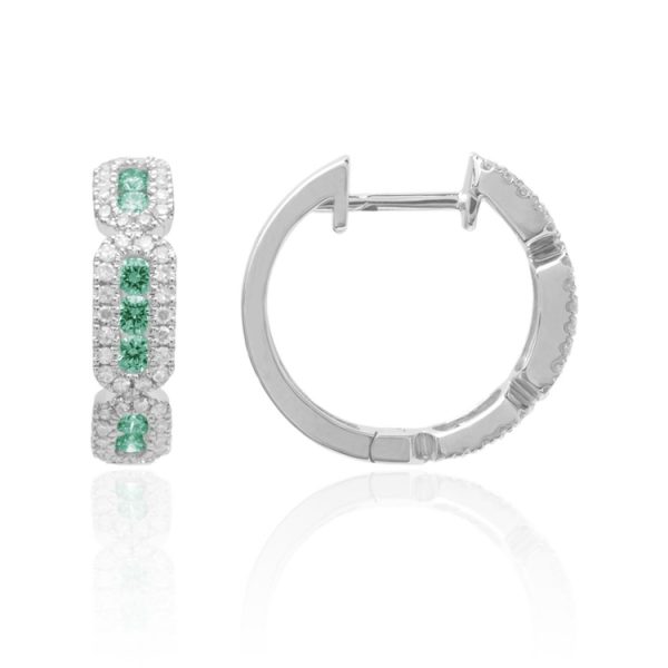 Emerald & Diamond Hoop Earrings Wg .25 - Gems of La Costa