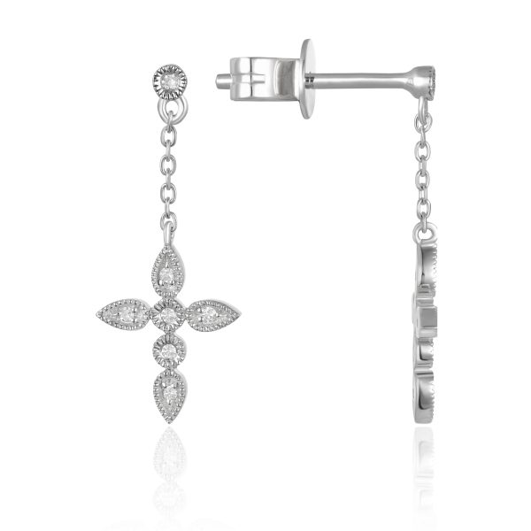 Diamond Cross Earrings 14k Wg .04ct