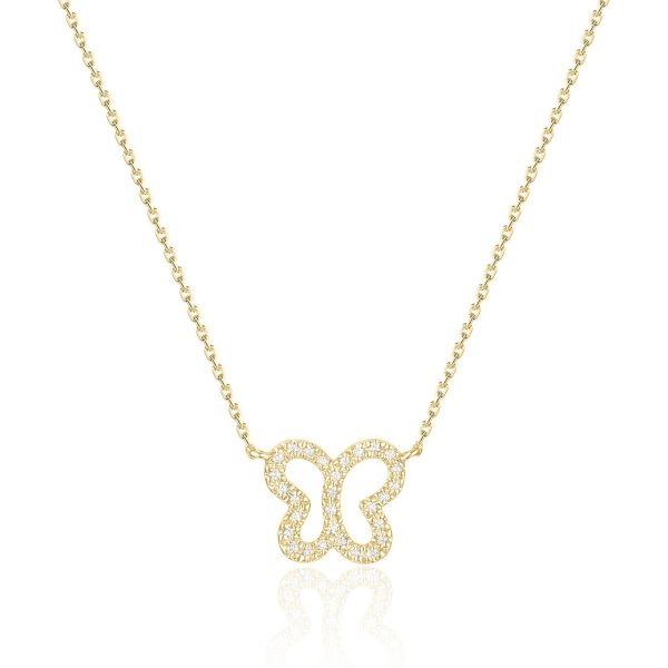 Diamond Butterfly Necklace YG .10ct 18"